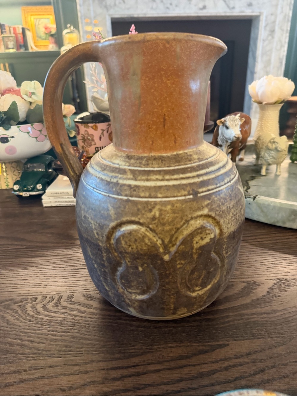 Rustic Vintage MCM Pottery Pitcher in Brown and Tan